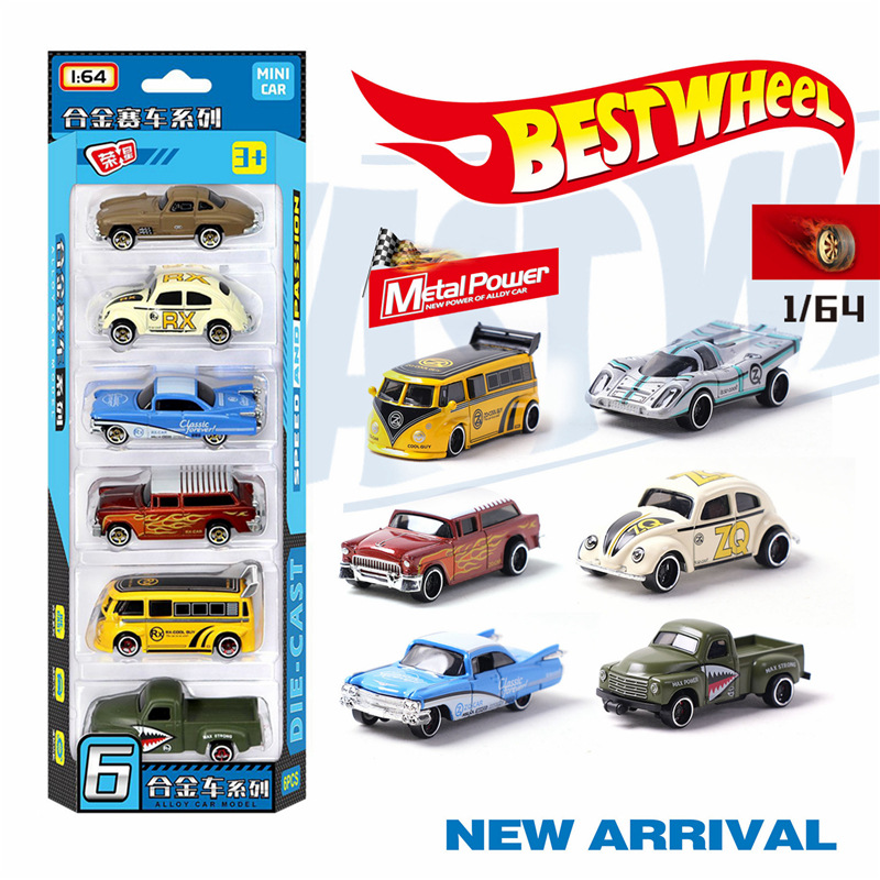 Vintage Collectible Toy Cars - 1:64 Aluminiowy retro samochód wyścigowy 6-częściowy